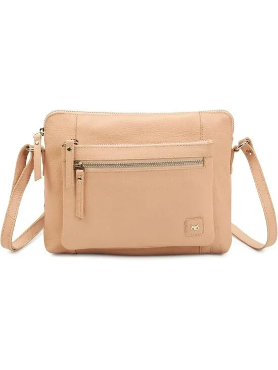 Women's Nude Genuine Leather Sling Purse with Adjustable Strap Crossbody bag