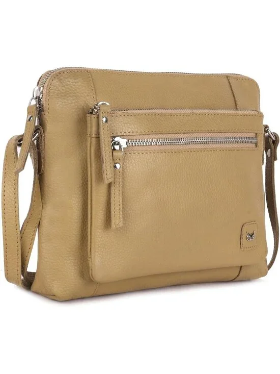 Women's Khaki Genuine Leather Sling Purse with Adjustable Strap Crossbody bag