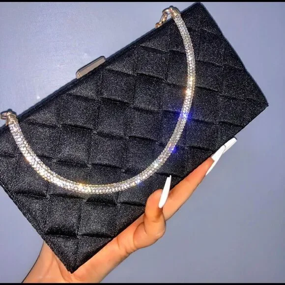 Black Bling Rhombi  Rhinestone Purse clutch