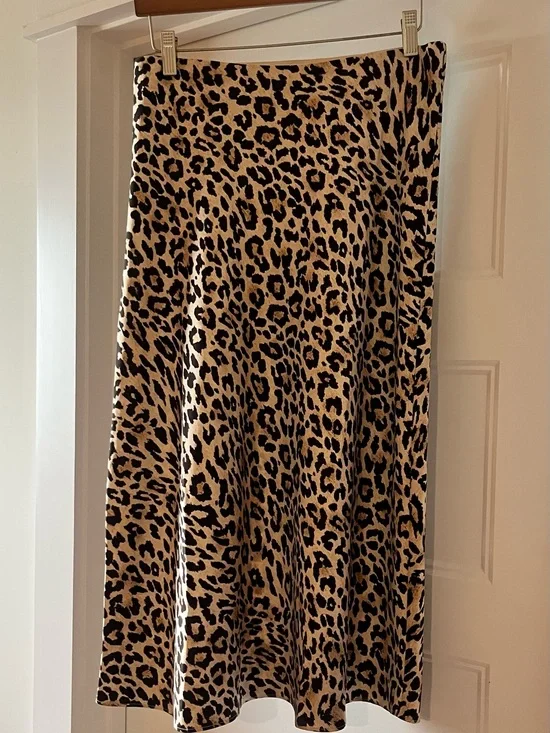 J. Crew Leopard Print Bias Midi Satin Slip Skirt - Beige and Black