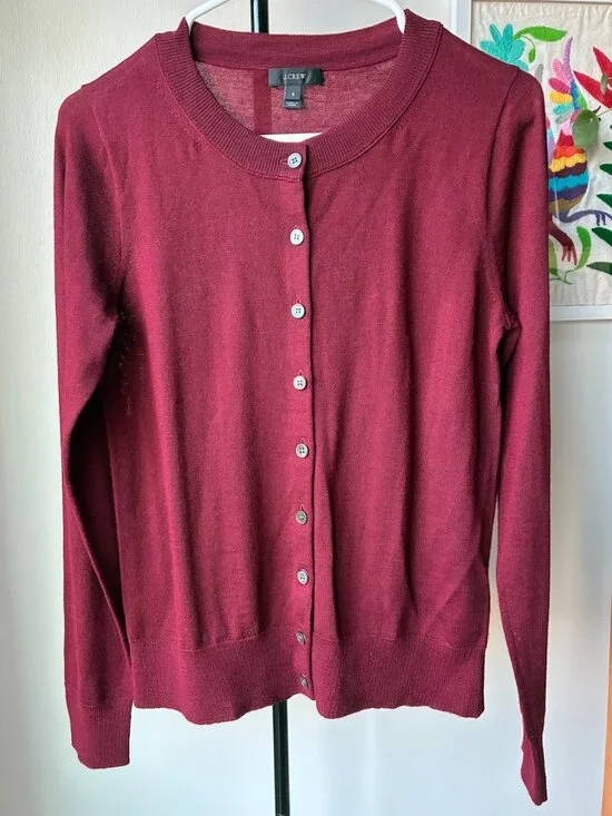J. Crew Red Merino Tippi Wool Cardigan - Size 8