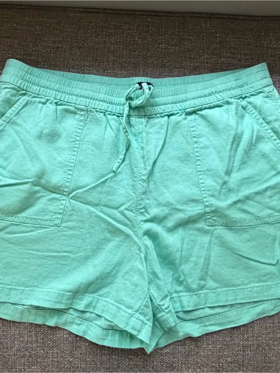 Women’s Teal Linen Blend Drawstring Shorts