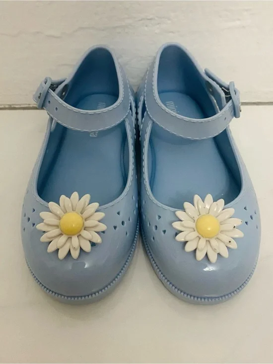 Mini Melissa MM Light Blue Pastel Daisy Flower Ultragirl Jelly Shoes Size 8