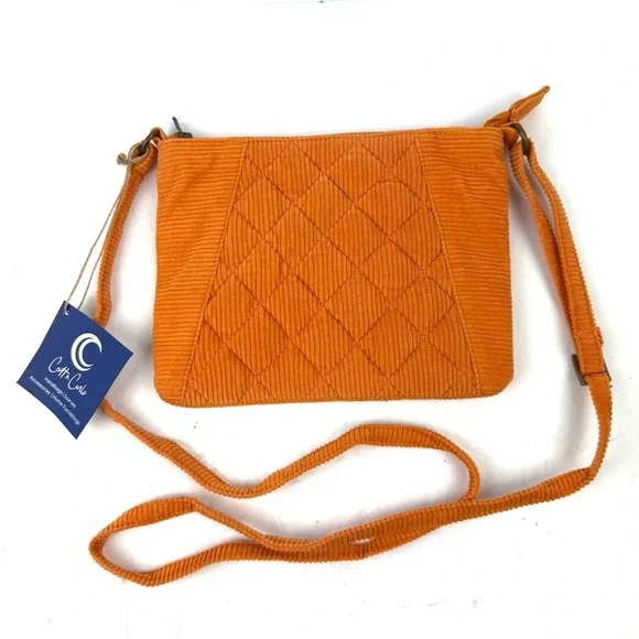 CottnCurls Handbag Tuscan Sling‎ Crossbody Bag Orange Corduroy Brand New