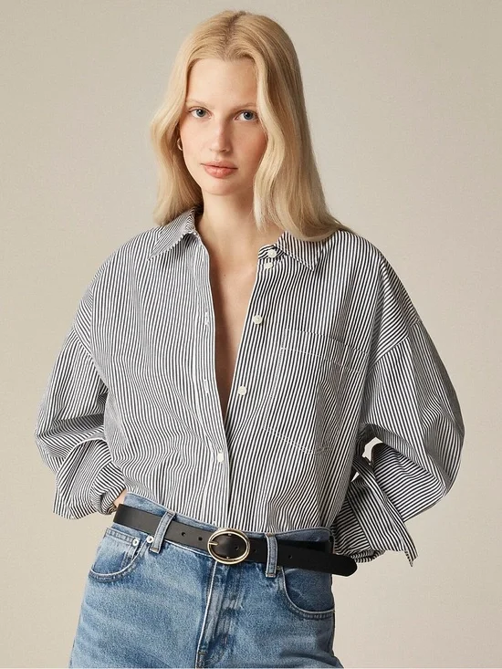 NWOT J CREW Etienne Oversized 100% Cotton Striped Black & White Button-Up Shirt