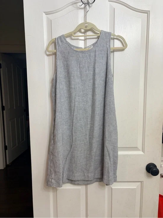 J. Crew Sleeveless Vertical-Strip Shift Dress in Gray and White