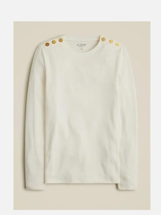 NWT J. Crew Ivory Button-Shoulder The Perfect Tee Top 💯% Cotton