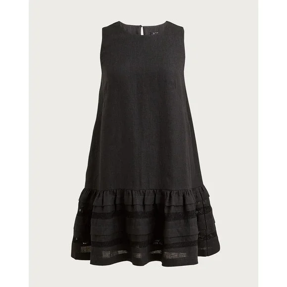 J. Crew Black Large Sleeveless Maxine ruffle-trim Shift dress Linen Sz L NWT