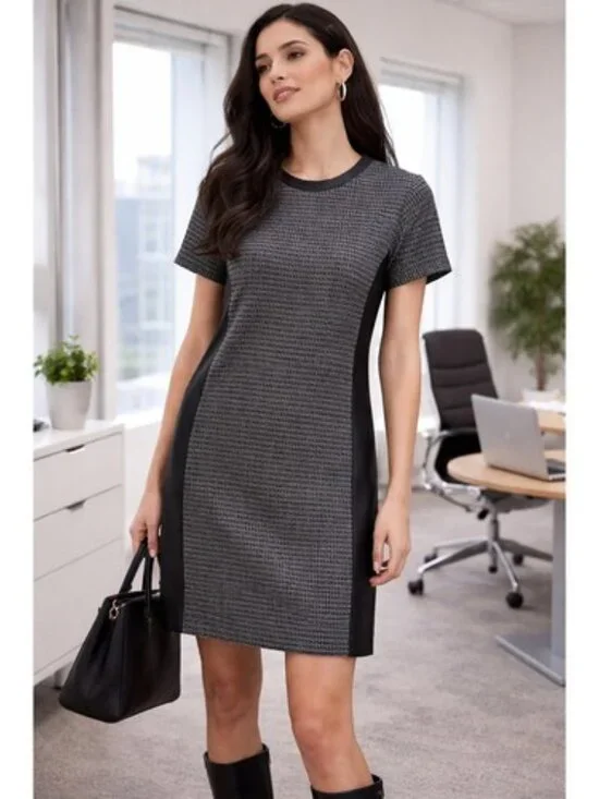 LIKE NEW! J. Crew Black & Gray Wool Houndstooth Side Panel Dress Size 4