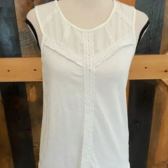 J Crew sleeveless off white top with lace trim