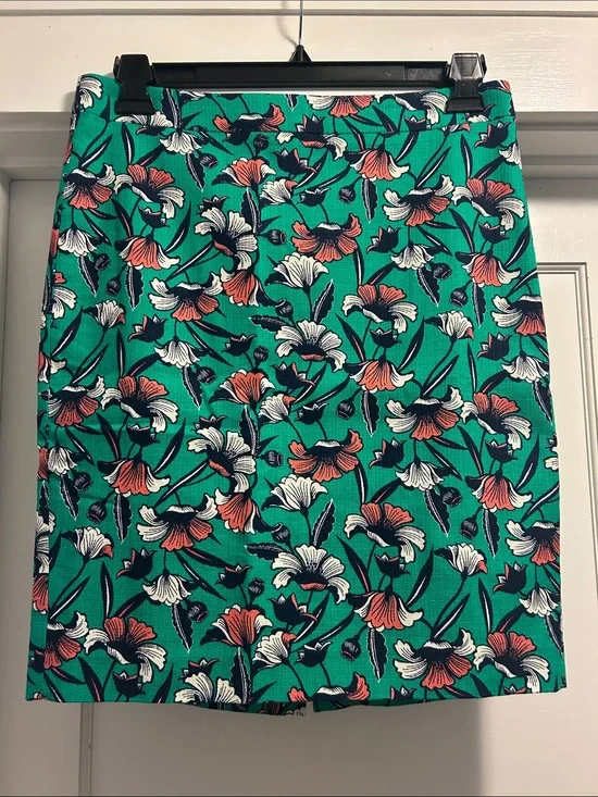 J. Crew Green Floral Print Pencil Skirt - 6, NWOT