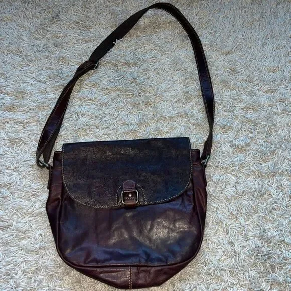 JACK GEORGES Brandy Embossed Flap Leather Crossbody Purse Bag