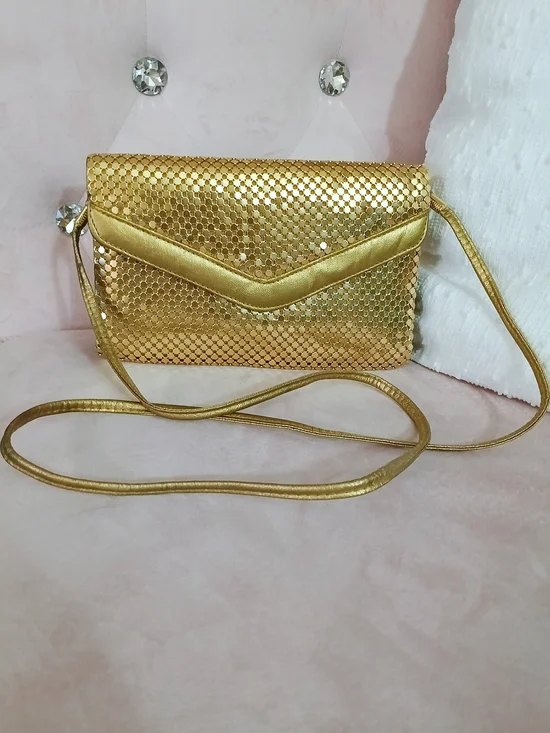 Gold Sequined Envelope Crossbody Bag - Women's Evening‎ Clutch