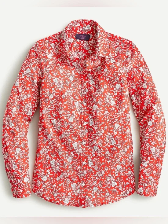 J Crew Liberty Of London Slim Perfect Shirt Summer Blooms Red Floral 6 Cotton