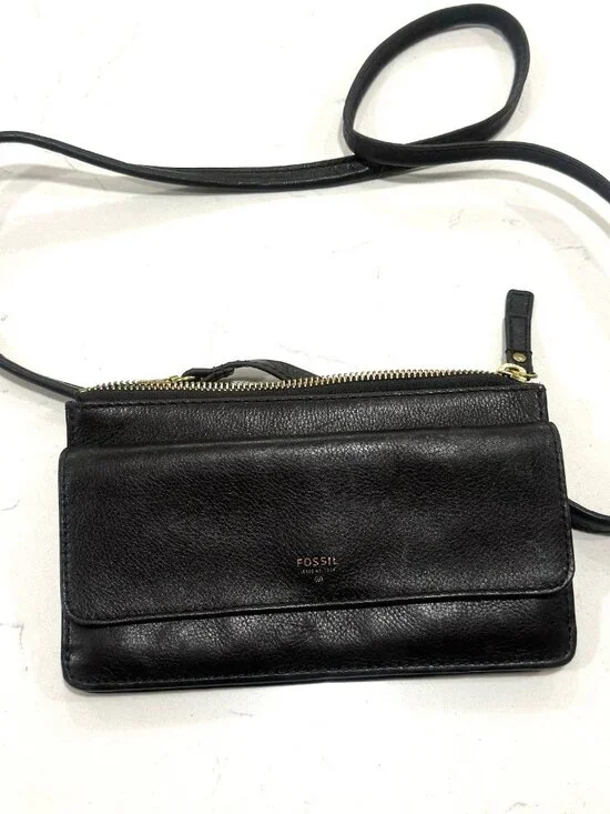 Fossil Black Pebbled Leather Crossbody Bag