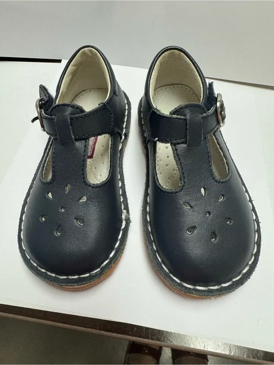 L'Amour Navy T-Strap Kids Dress Shoes with Buckle