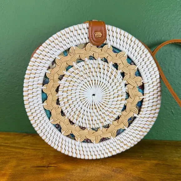 Vintage Round Rattan Bag Bali Boho Crossbody