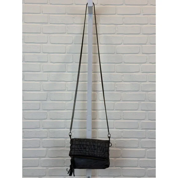 Deux Lux Woven Foldover Crossbody Bag Black Chain Strap