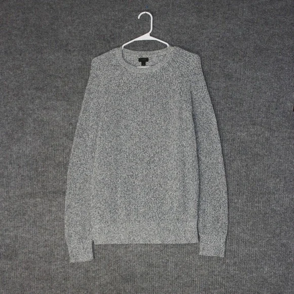 J Crew Sweater Womens L Gray Cotton Chunky‎ Knit Marled Raglan Crewneck Pullover