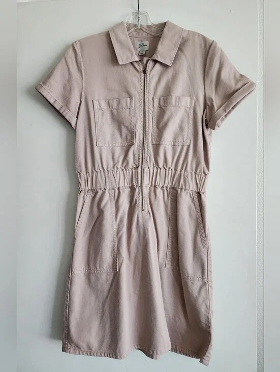 J. Crew | Short Sleeve Zip-Front Chino Utility Dress | Blush-Tan | Size 6