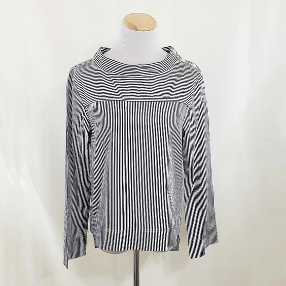 J. Crew Funnelneck striped shirt black and white Long Sleeve Top Women's size 4