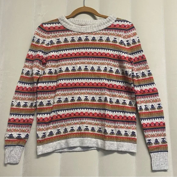 J. Crew Women’s Sweater Fair Isle Nordic Wool Blend Crew Neck Cabincore Cozy