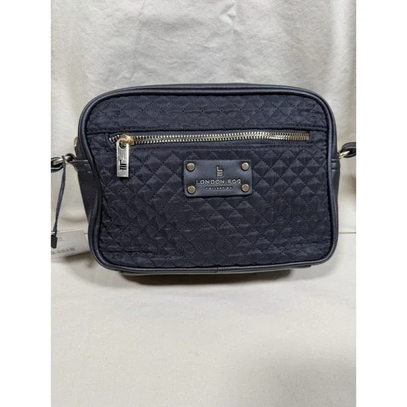 NWT London Fog Quilted 100th Anniversary Black Lexi Nylon Cross Body Purse/Bag