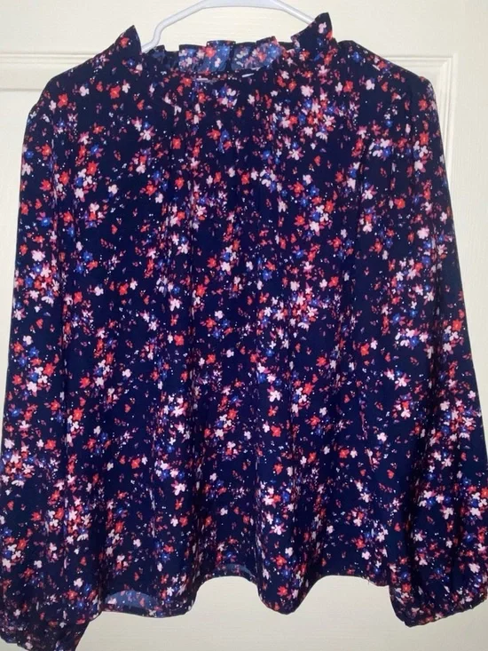 J. Crew Navy Floral A-Line Skirt with Red and Pink Accents
