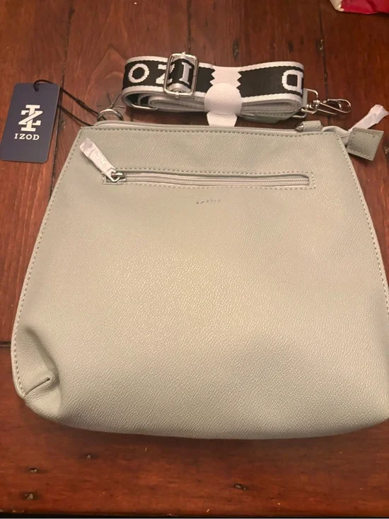 Izod Light Gray Pebbled Crossbody Bag with Branded Strap