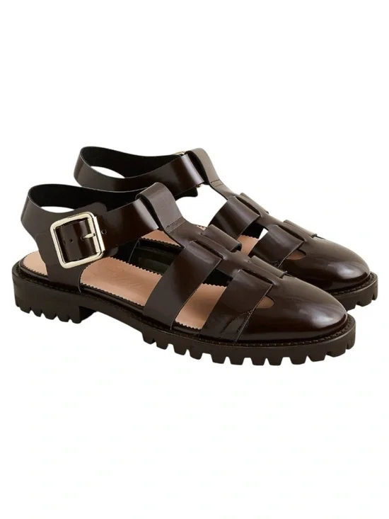 J. Crew Fisherman lug-sole sandals in Rich Hickory with gold toned buck|e | 7.5