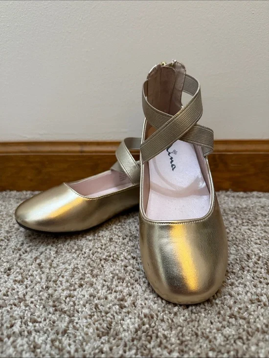 NINA GIRLS MARISSA PLATINO METALLIC ZIP BACK BALLET FLATS 10