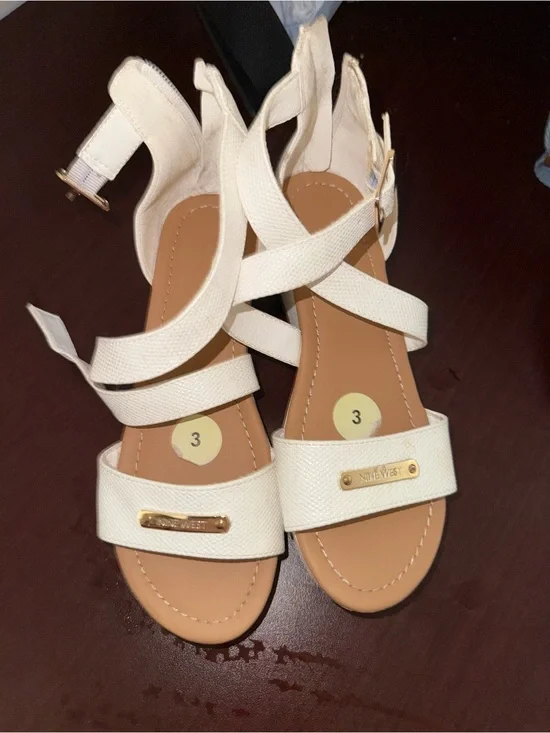 Nine West Cream White Crisscross Ankle Strap Sandals