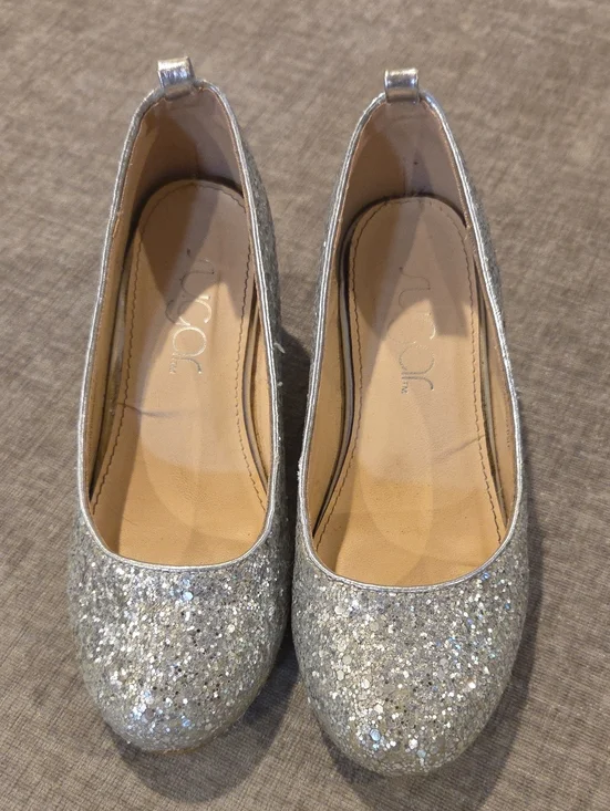 Girls Glitter Silver Kitten Heels