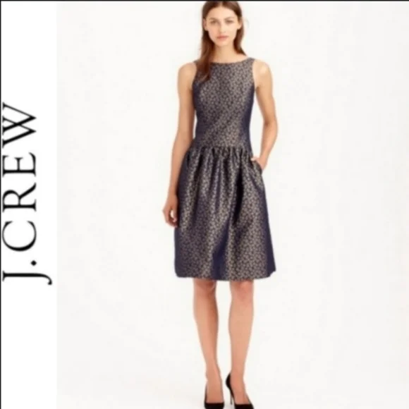 J. Crew Navy and Gold Sleeveless Fit-and-Flare Mini Dress