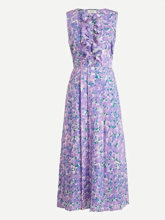J. Crew Collection: Ratti Lilac Floral Pleated Midi Dress - Size 8