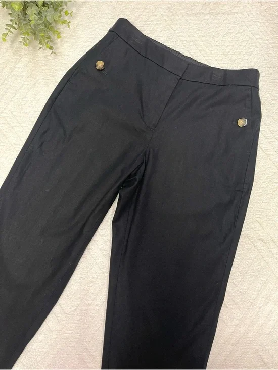 J. Crew Black Linen Cotton Sailor Pants Size 6 Elastic Waist Chinos Nautical