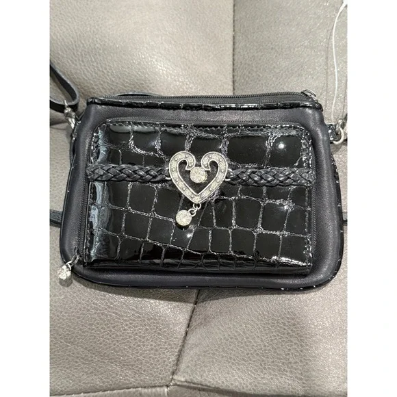 Brighton‎ Black Patent Croc Heart Charm Mini Shoulder Bag