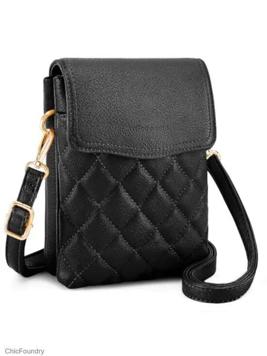 RFID Quilted Vegan Leather Small Crossbody Phone Purse with Credit Card Slots
