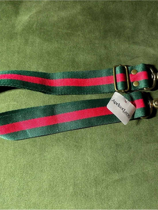 Apricot Lane Green and Red Striped Adjustable Strap with Brass Hardware