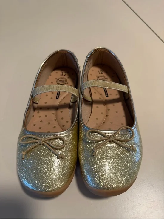 Kids Girls Sparkly Gold Glitter Dress Shoes Flats Size 12 Wonder Nation