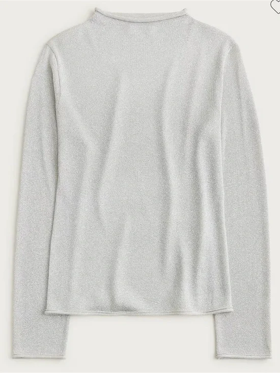 New! J.Crew Metallic Silver Long-Sleeve Mock Neck Top Read