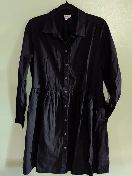 J. Crew Black Long-Sleeve Button-Front Babydoll Shirt Dress