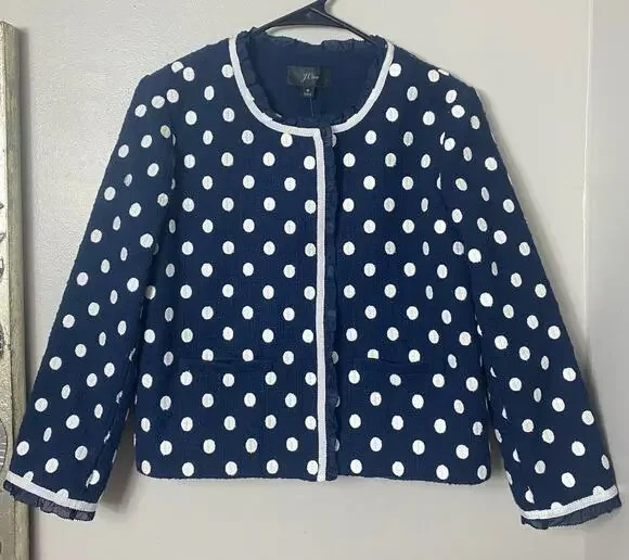 NWT J. CREW BLAZER JACKET POLKA DOT NAVY BLUE OFFICE WORK CAREER FEMININE