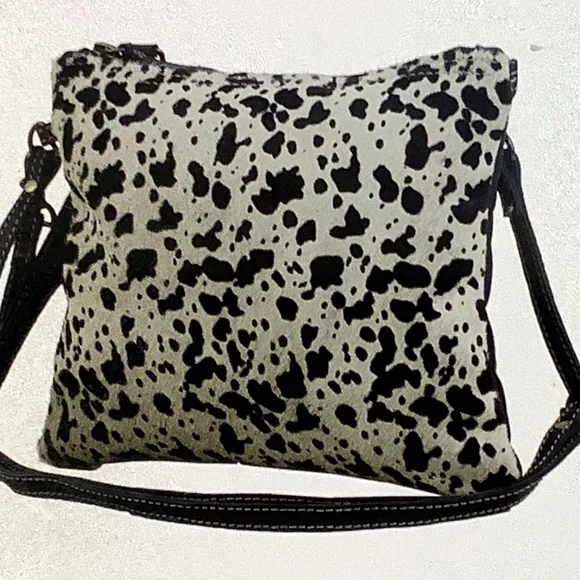NWT Myra Eventual leather & hairon bag black white crossbody, shoulder, wristlet