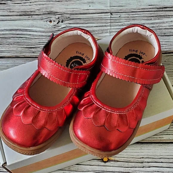 Livie and Luca Metallic Red Ruche Mary Jane Shoes New Without Box