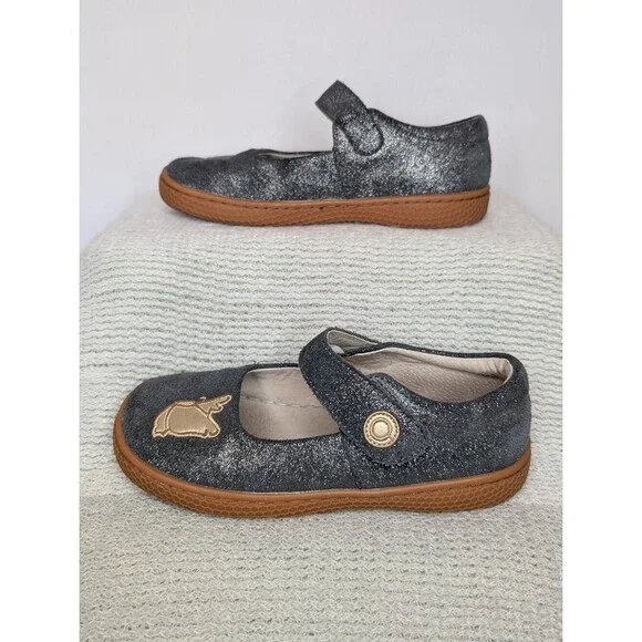 Livie & Luca Toddler Girls' Grey Glitter Mary Janes with Gold Butterfly