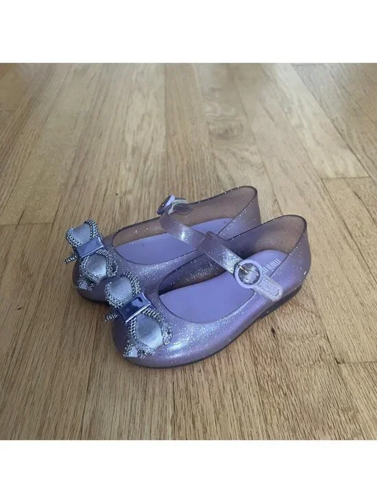 Mini Melissa Sweet Love Mary Jane Flat Lilac/Metallic Violet Toddler Size 9