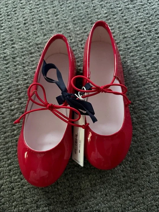 Janie and Jack girls Patent Bow Maraschino red ballet flat 13 NWT