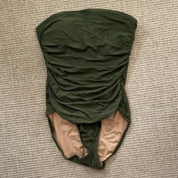 J. Crew Olive Green Ruched Strapless Women’s One-Piece