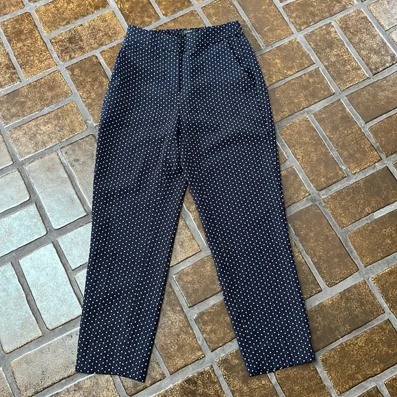 J. Crew Navy & White Printed High-Rise Cropped Slim Leg Trouser Pant